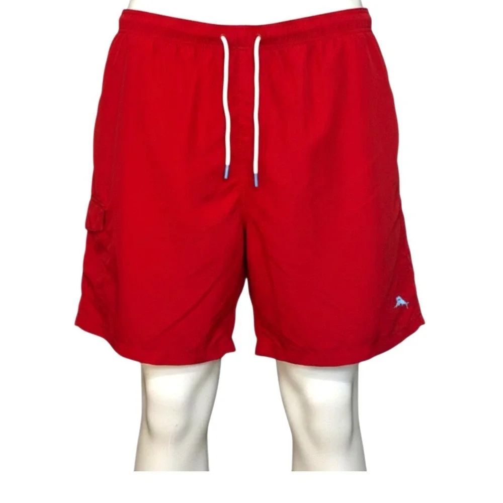 Tommy Bahama Swim Trunks 3XL Red Nylon EUC Cargo Pocket Mesh‎ Lined Swordfish
